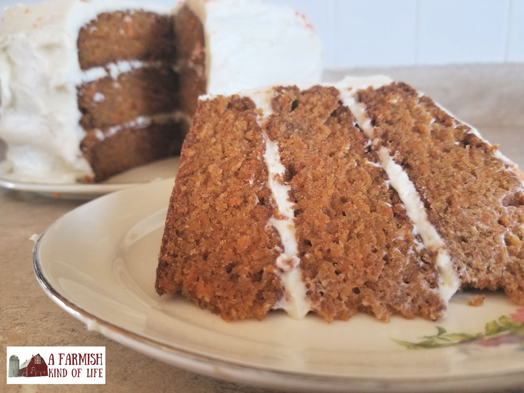 Fancy up your farmhouse dinner with this delicious triple layer carrot cake topped with the best darn cream cheese frosting you will ever taste.